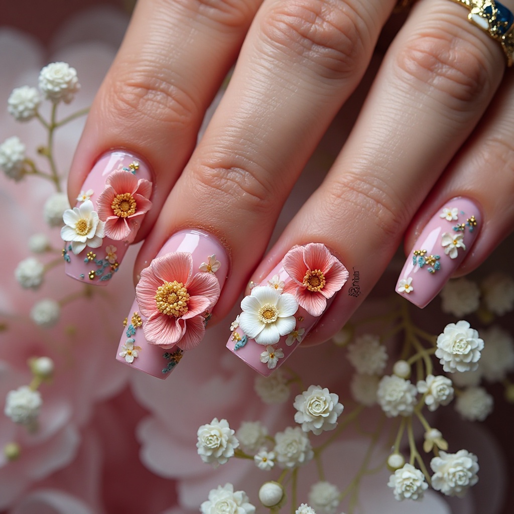 Acrylic Medium Length with 3D Floral Art