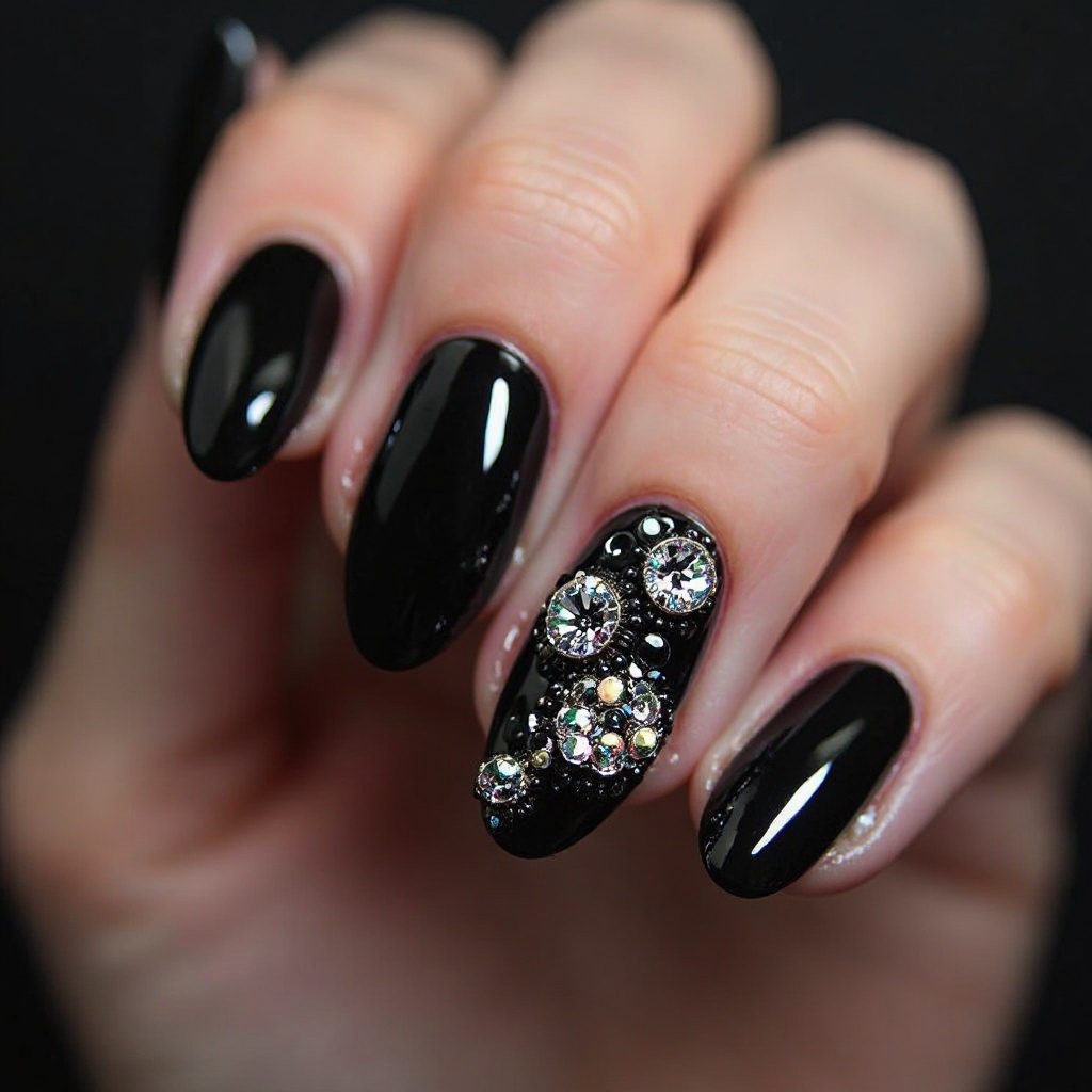 Black with Crystal Cluster Accent