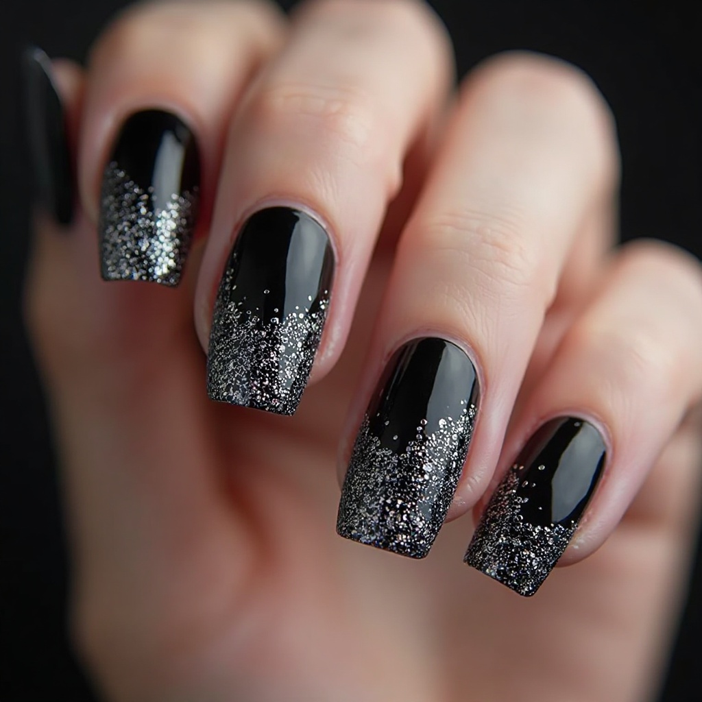 Black with Silver Glitter Ombré