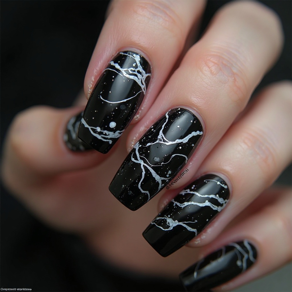 Black with White Marble Veining