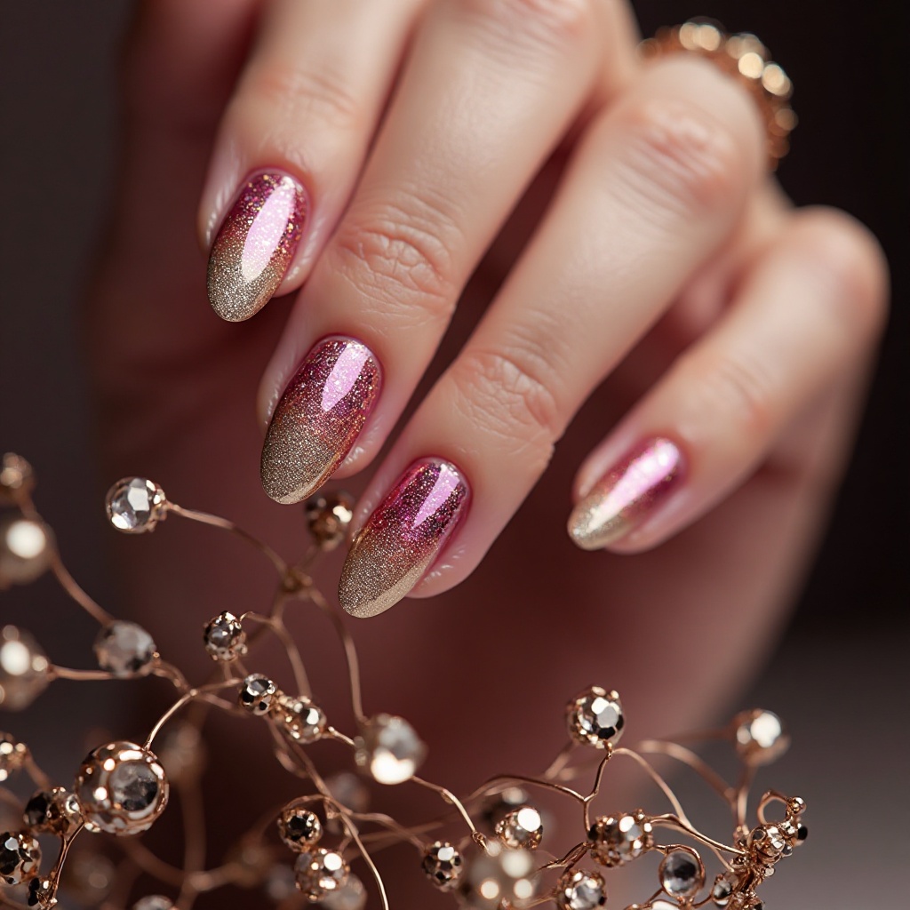 Burgundy Wine with Gold Chrome French Tips