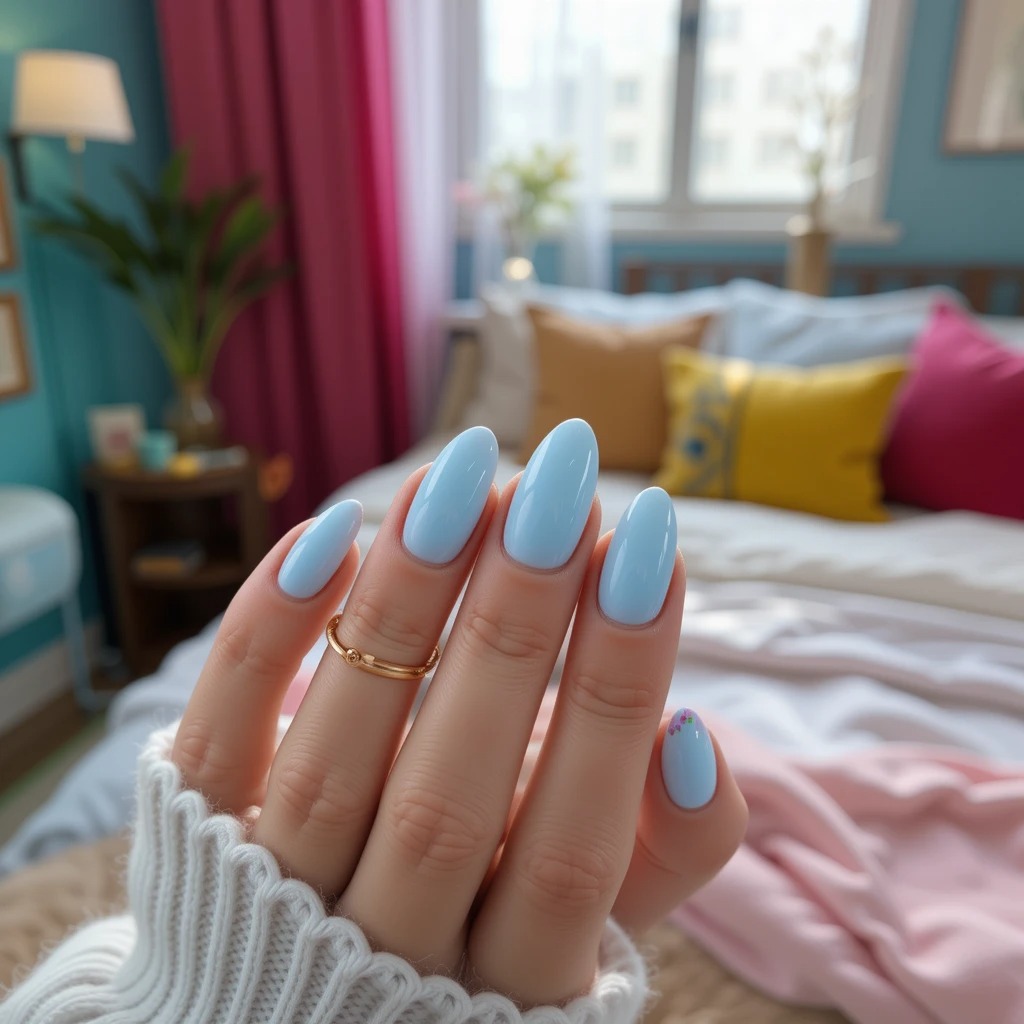 Chrome Ice Blue Accent Nails