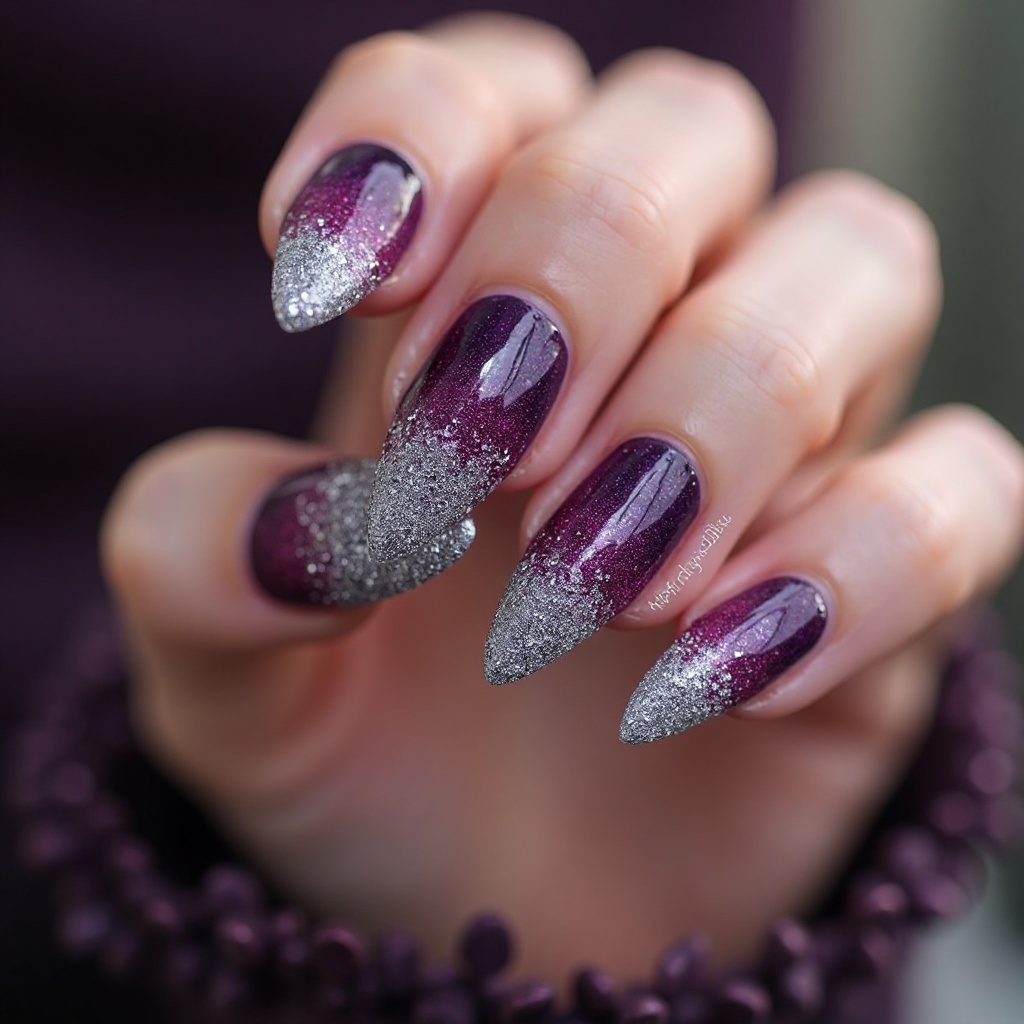 Deep Plum with Silver Glitter Gradient