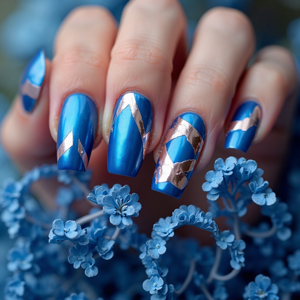 Electric Blue Chrome with Geometric Negative Space
