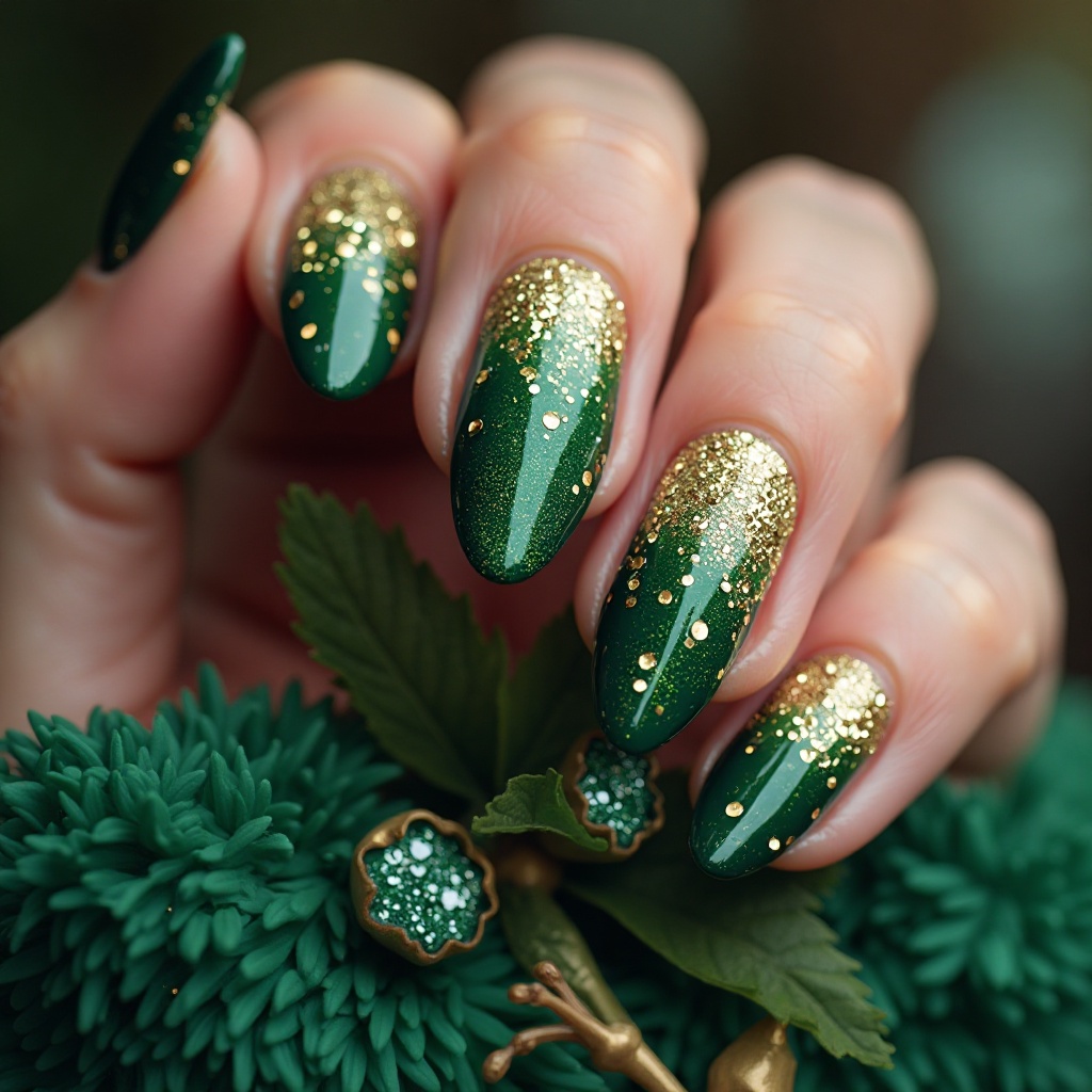 Forest Green with Gold Glitter Gradient
