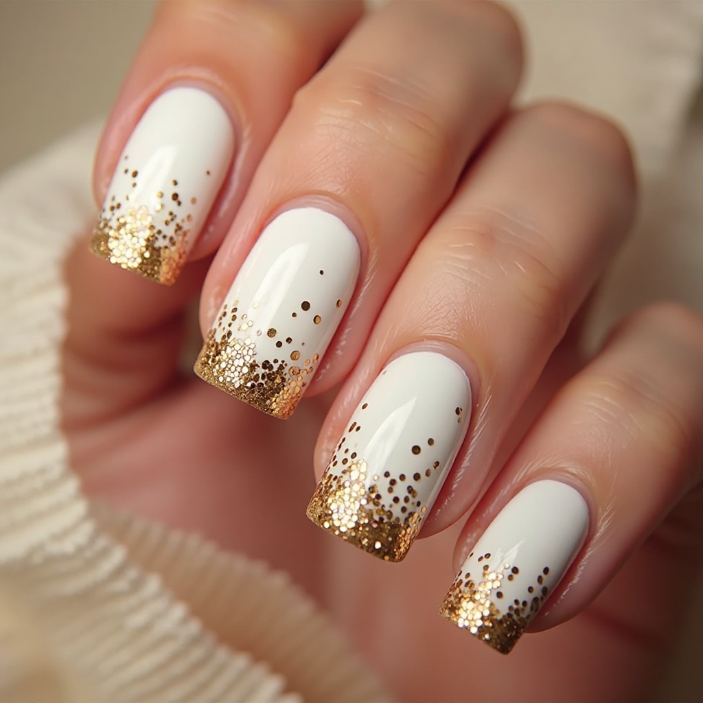 Gold Glitter Ombré on White Base
