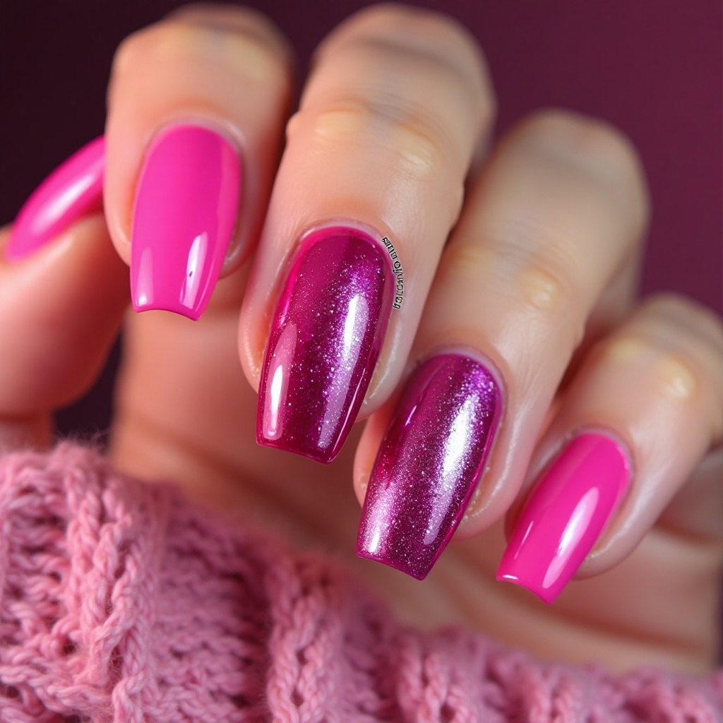 Hot Pink Chrome Skittles Manicure