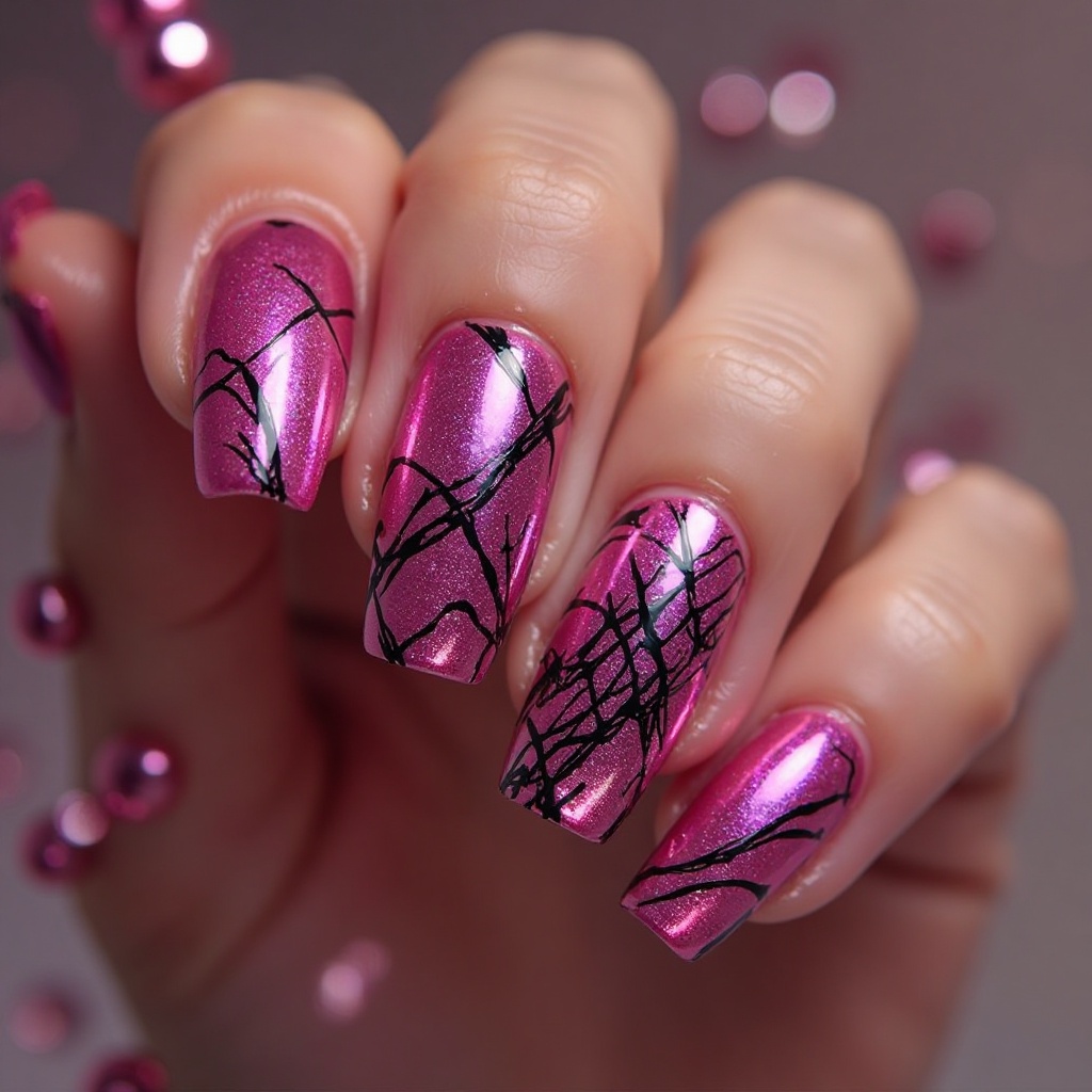 Hot Pink Chrome with Black Geometric Lines