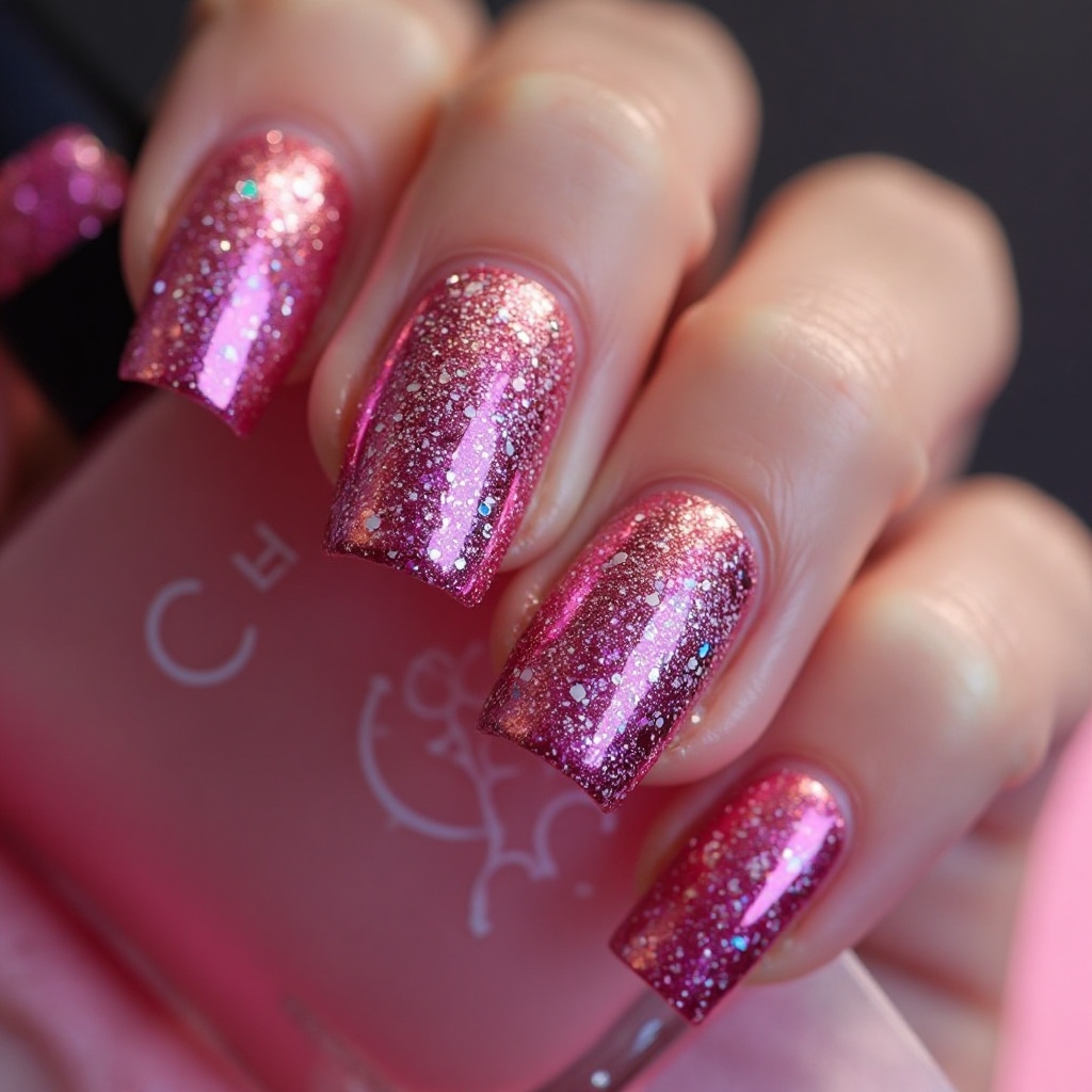 Hot Pink Chrome with Holographic Glitter Accent
