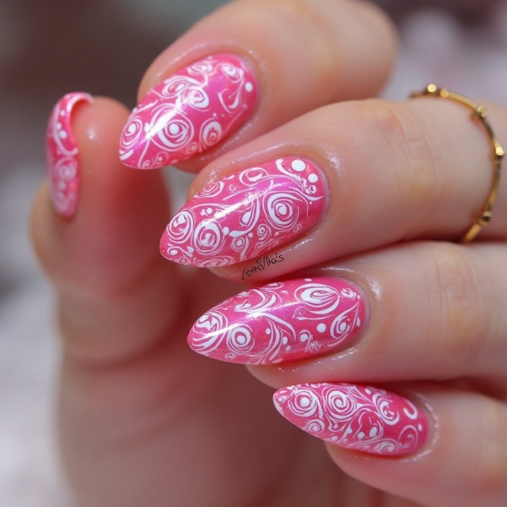 Hot Pink Chrome with White Swirls
