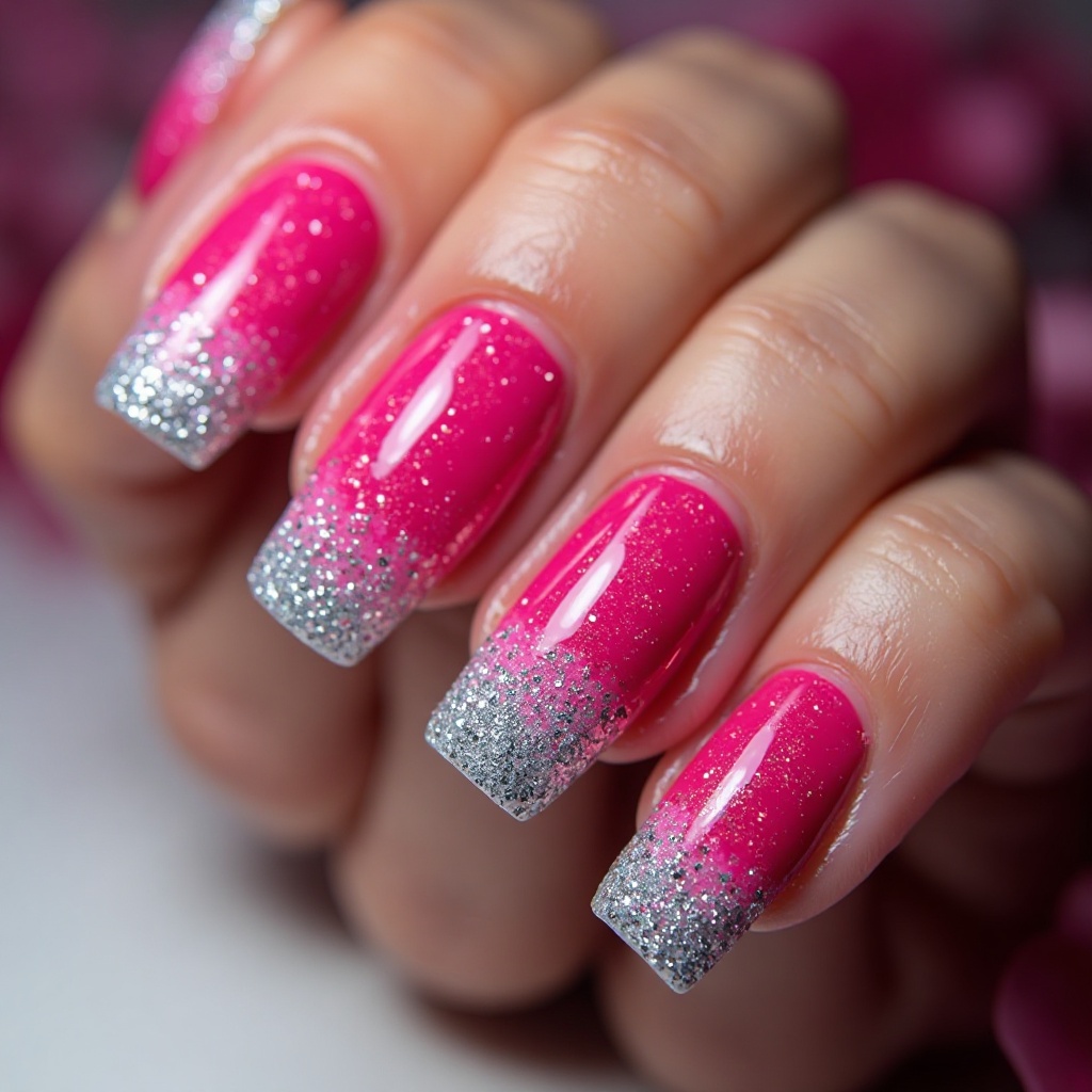 Hot Pink with Silver Glitter Gradient