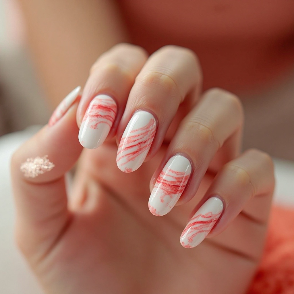 Milky White with Coral Swirls
