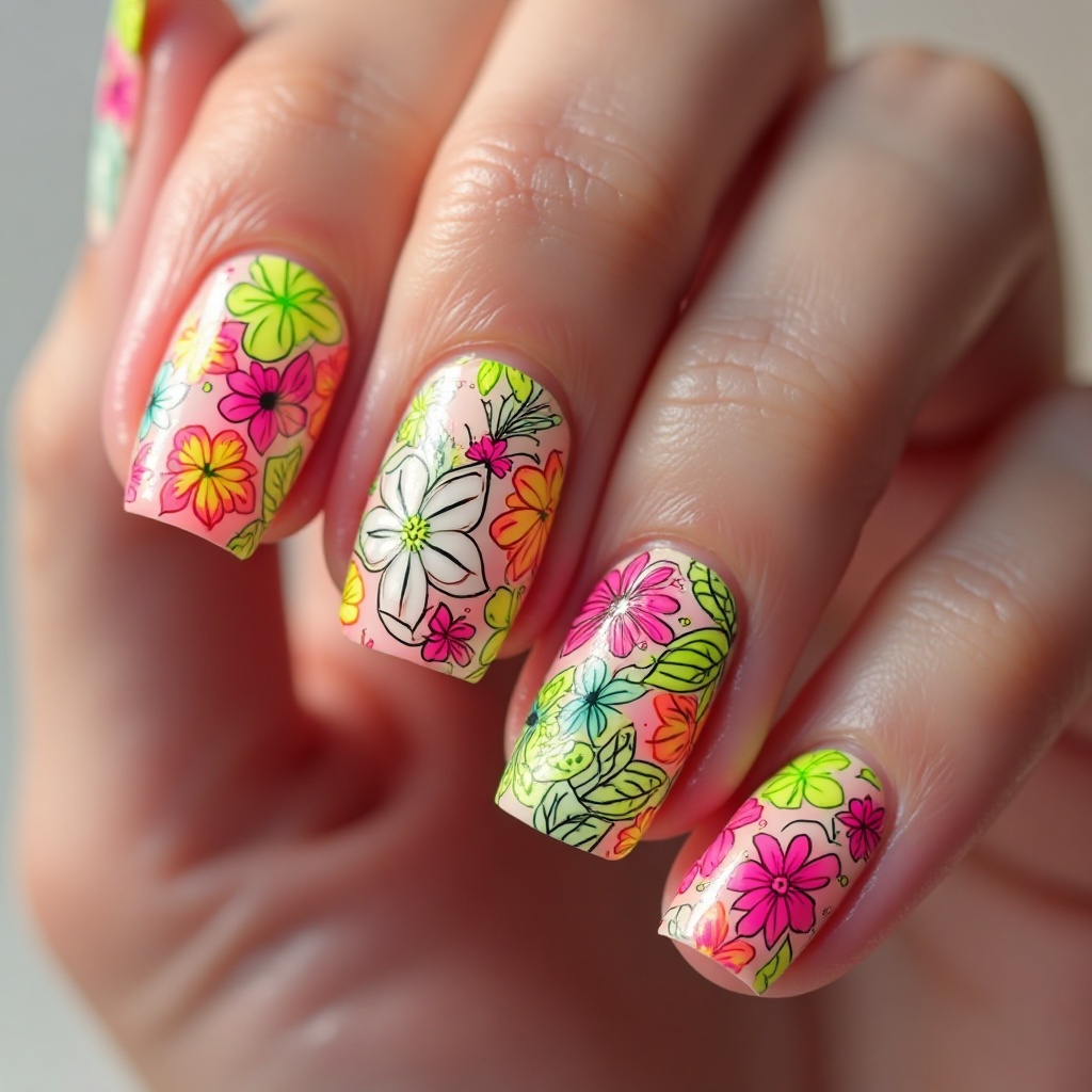 Neon Outline Blooms
