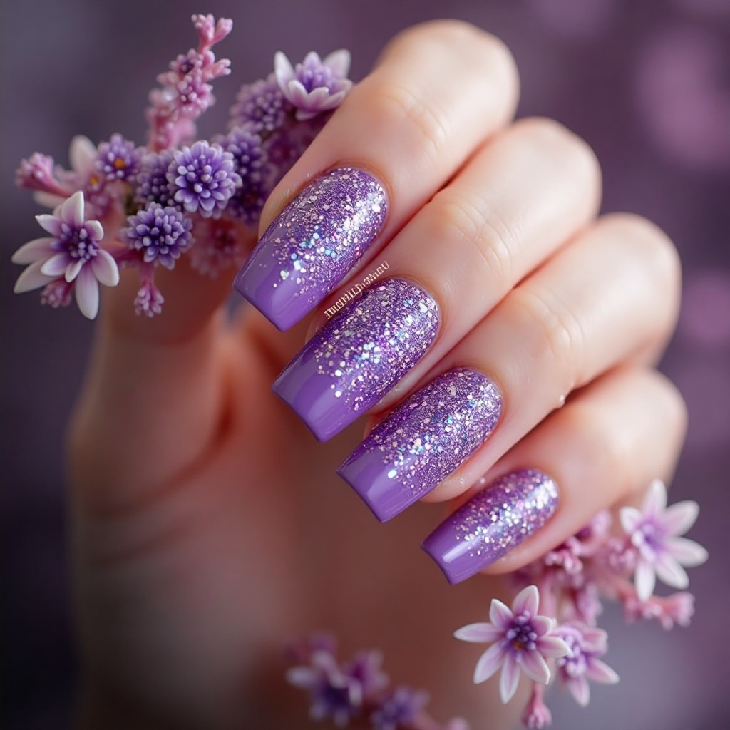 Purple Ombré with Glitter Tips