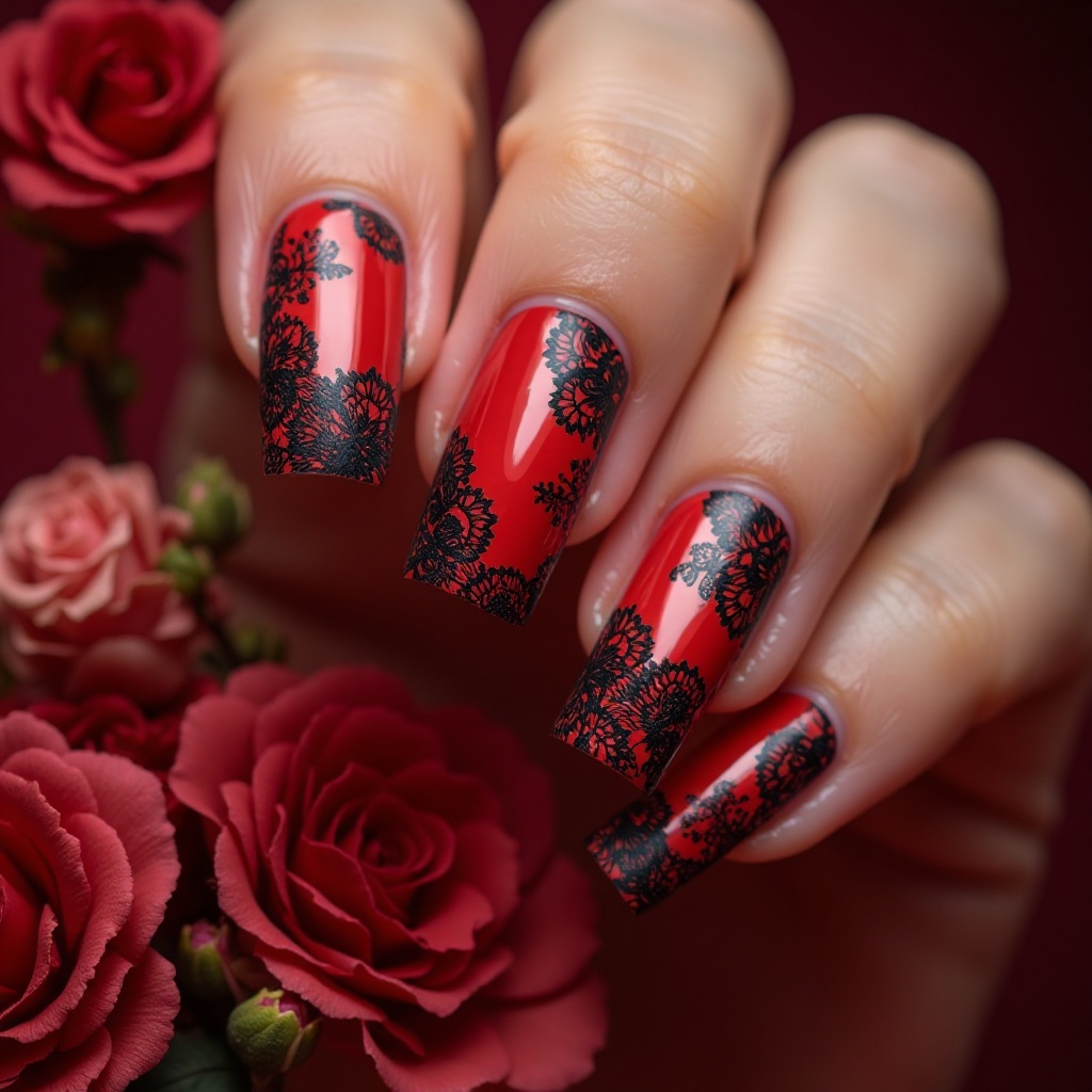 Red with Black Lace Stamping