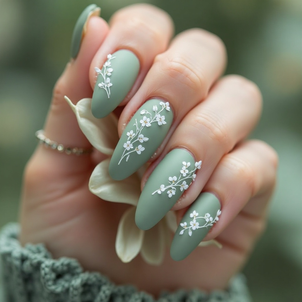 Sage Green Matte with White Floral Details
