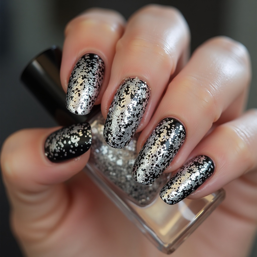 Silver Foil with Black Accent Nails
