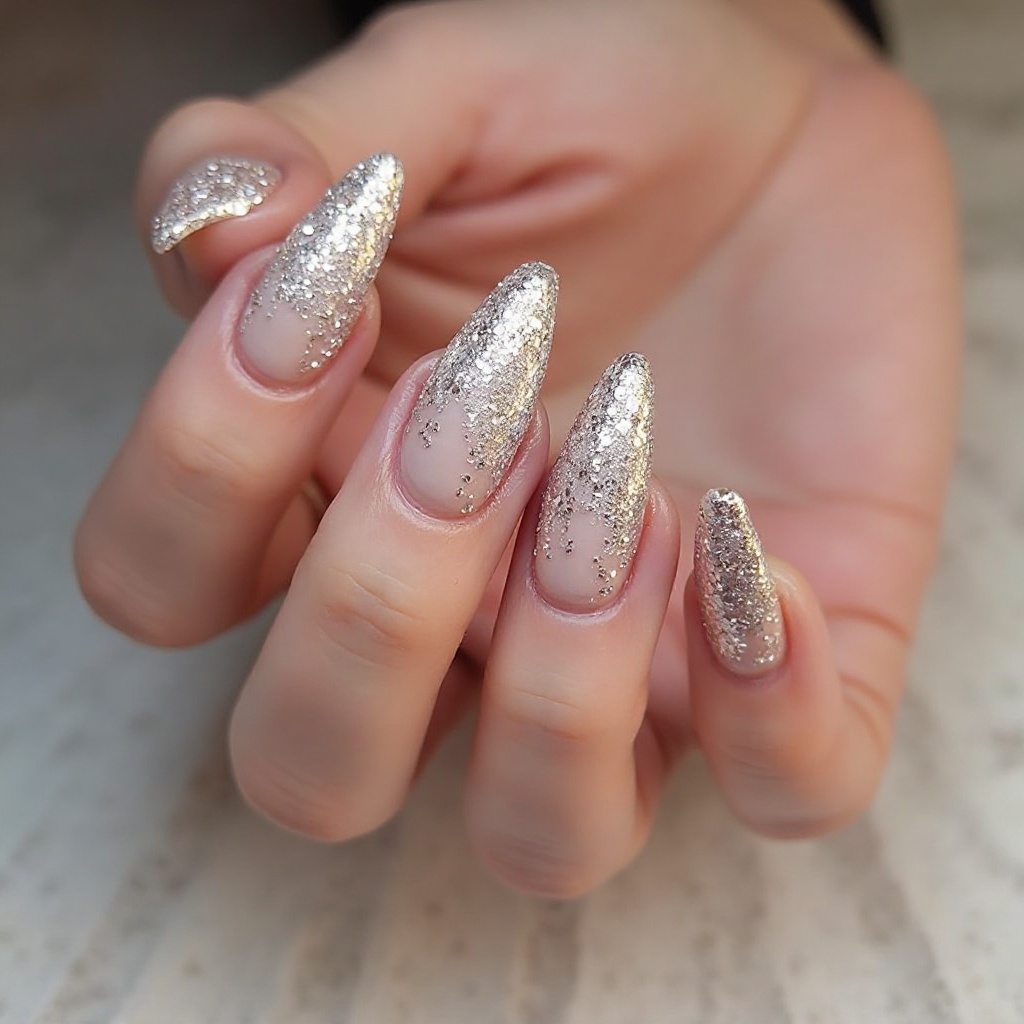 Silver Glitter Gradient on Nude Base