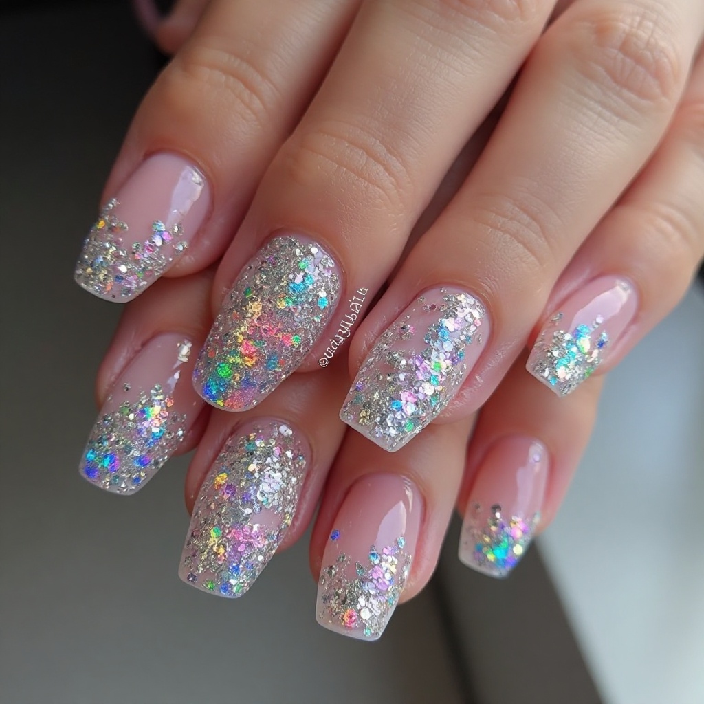 Silver Holographic with Clear Tips