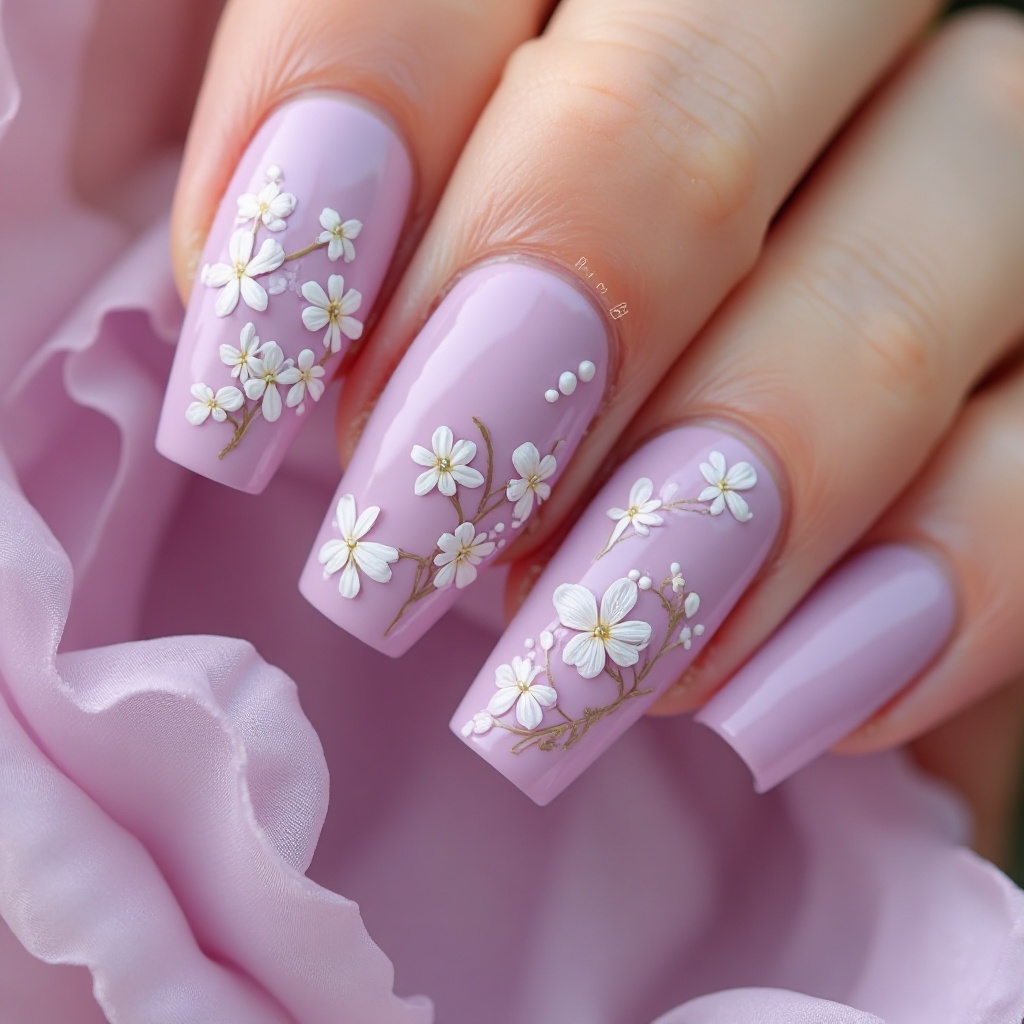 Soft Purple with White Floral Art
