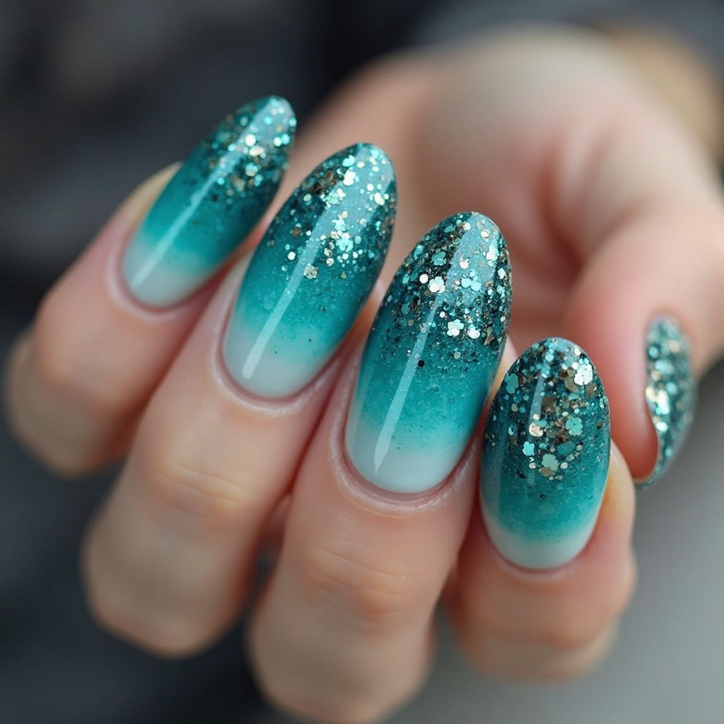 Teal Ombré with Turquoise Glitter