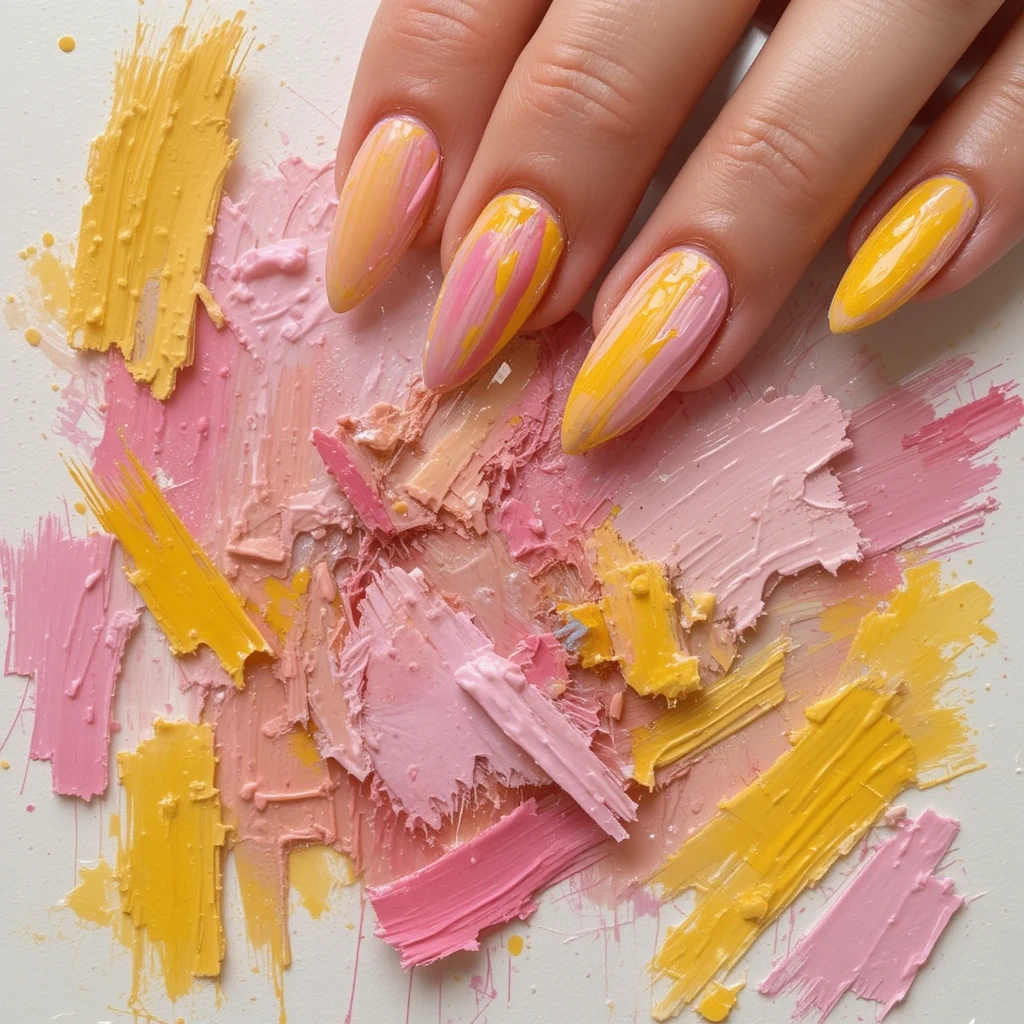 Abstract Pink and Yellow Brush Strokes