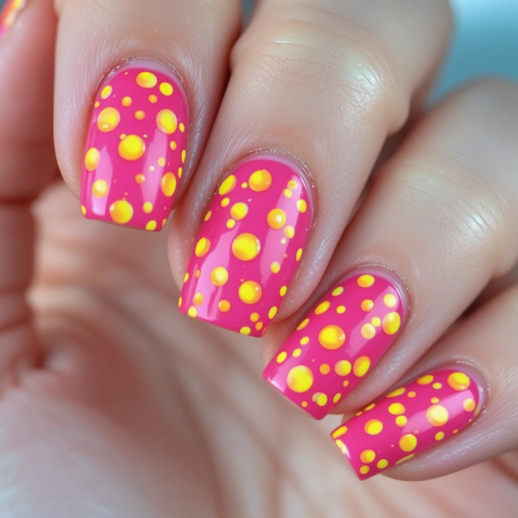 Hot Pink with Yellow Polka Dots