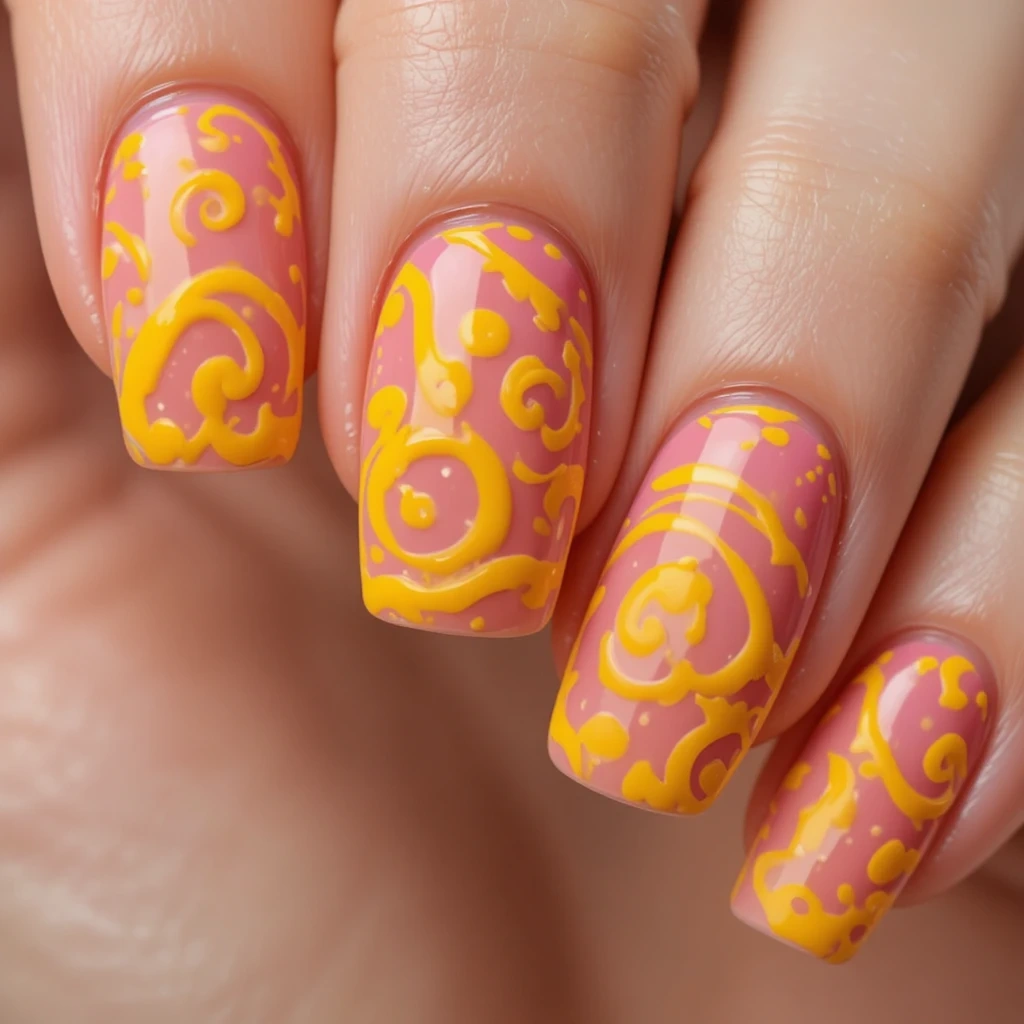 Pink Base with Yellow Swirls