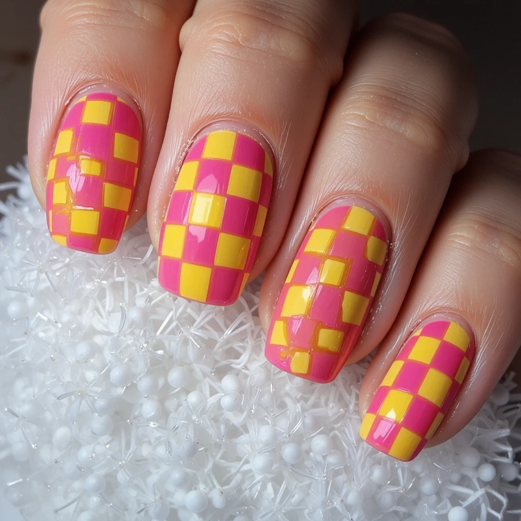 Pink and Yellow Checkerboard