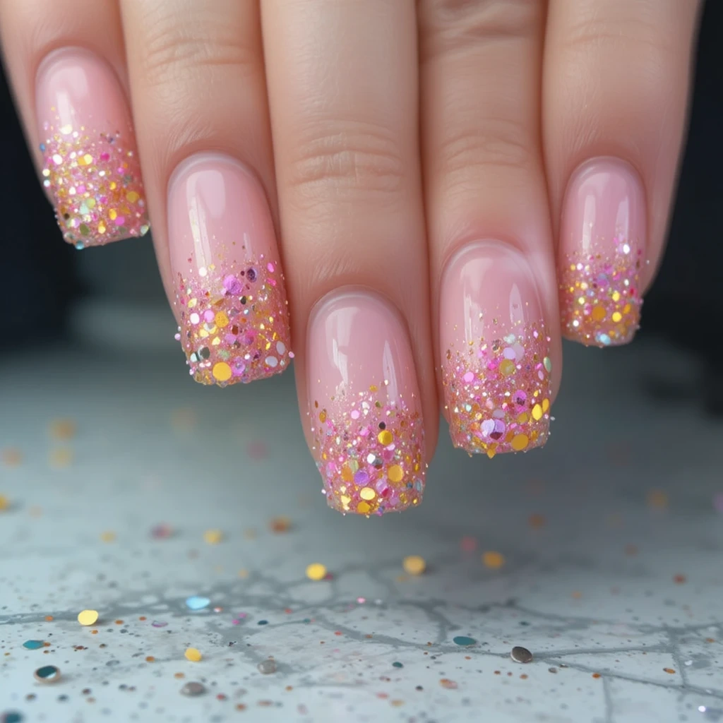 Pink and Yellow Glitter Fade