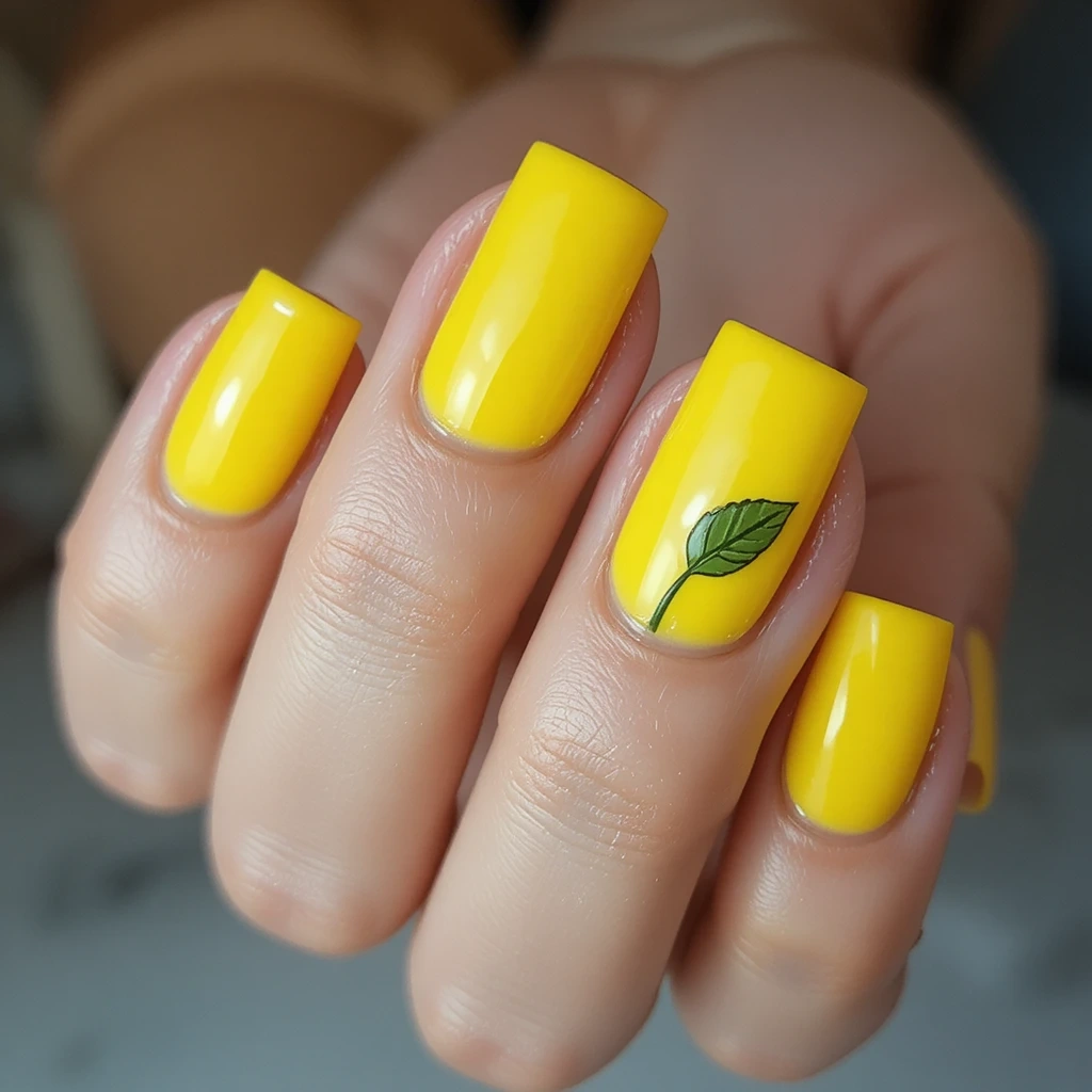 Whole Lemon Yellow with Green Leaf