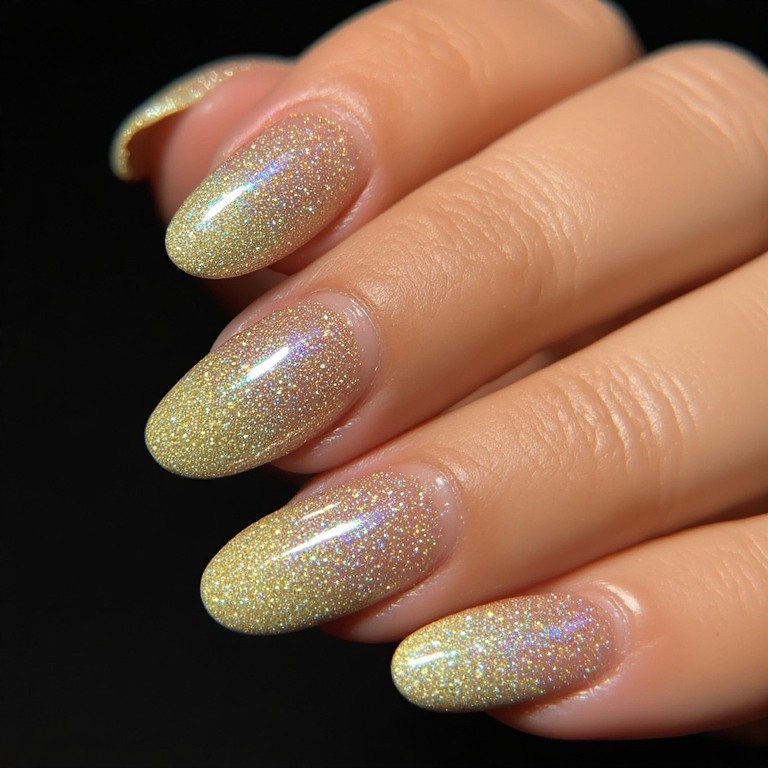 Almond in Champagne with Glitter Tips
