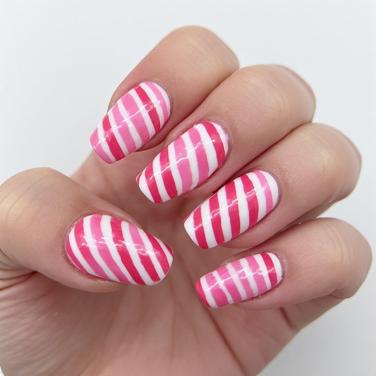 Candy Stripe Nails in Pink and White