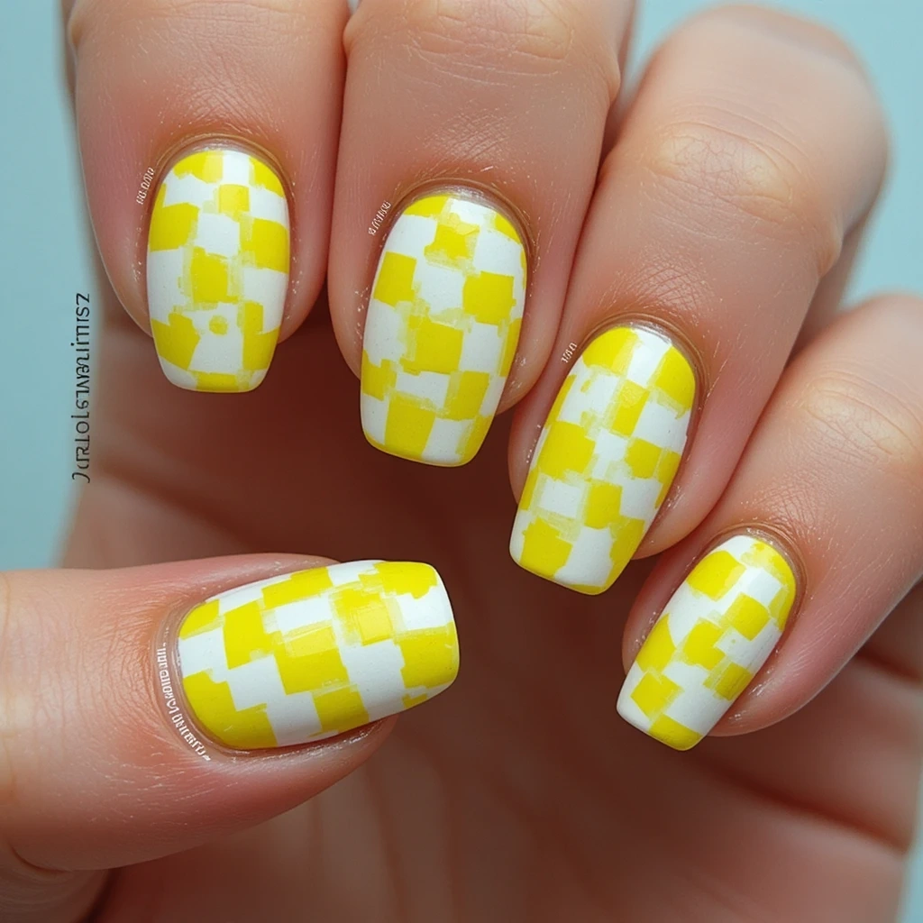 Checkerboard Coffin in Neon Yellow and White