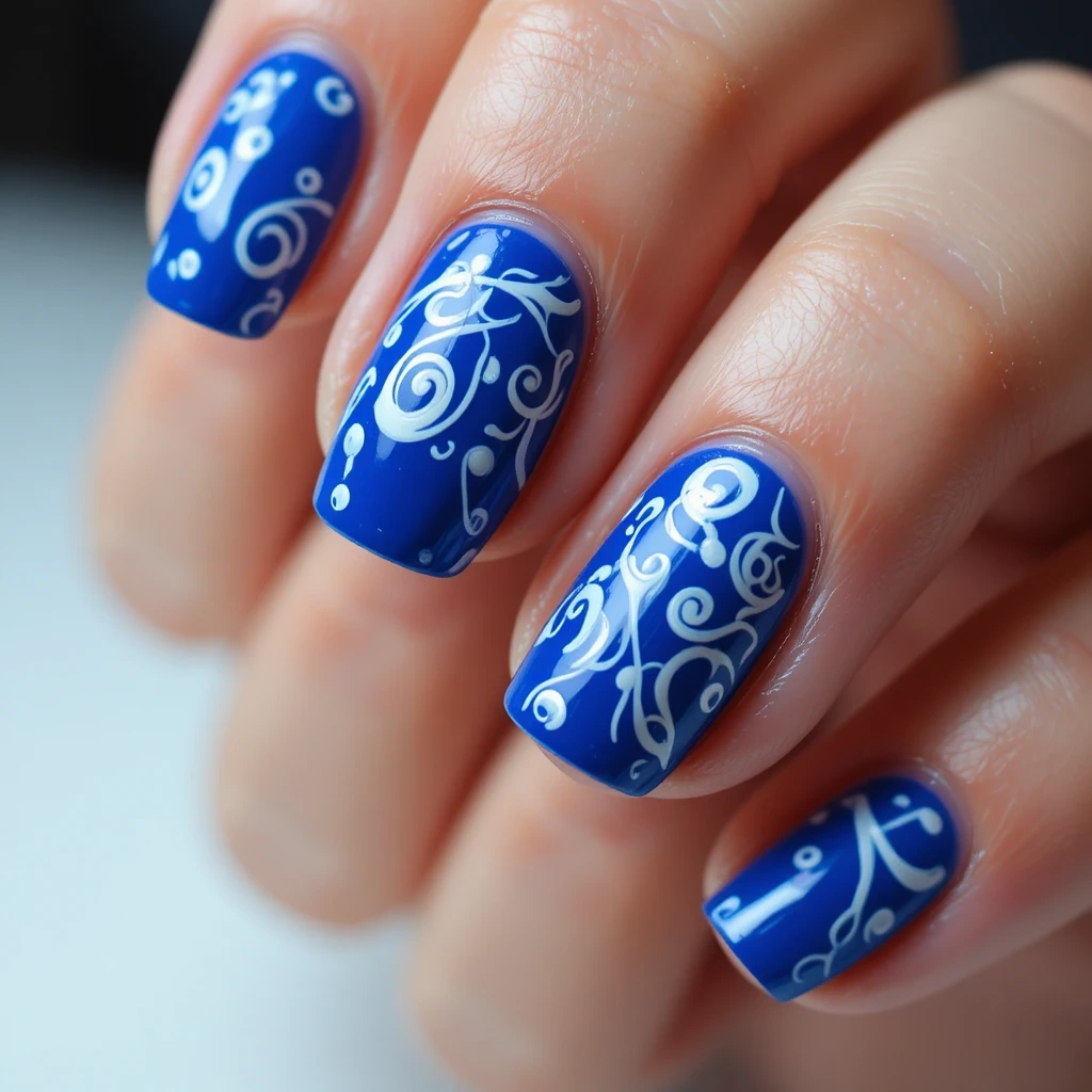 Electric Blue with White Negative Space Swirls