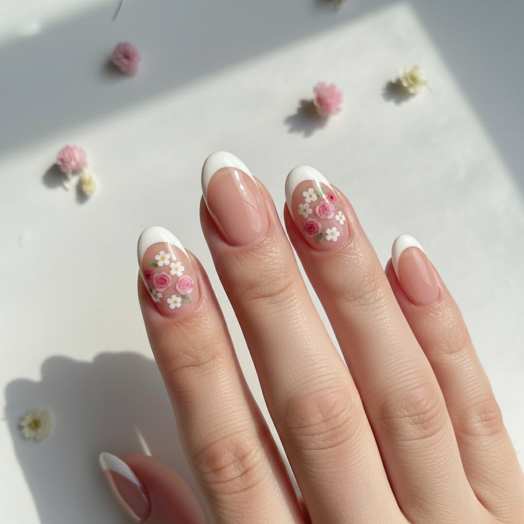 Floral Decal French Tip