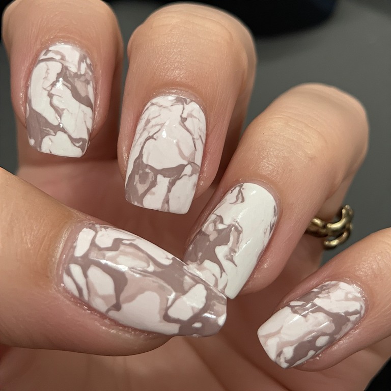 Marble Almond in White and Warm Taupe