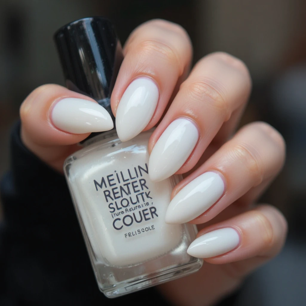 Milky White Almond Nails