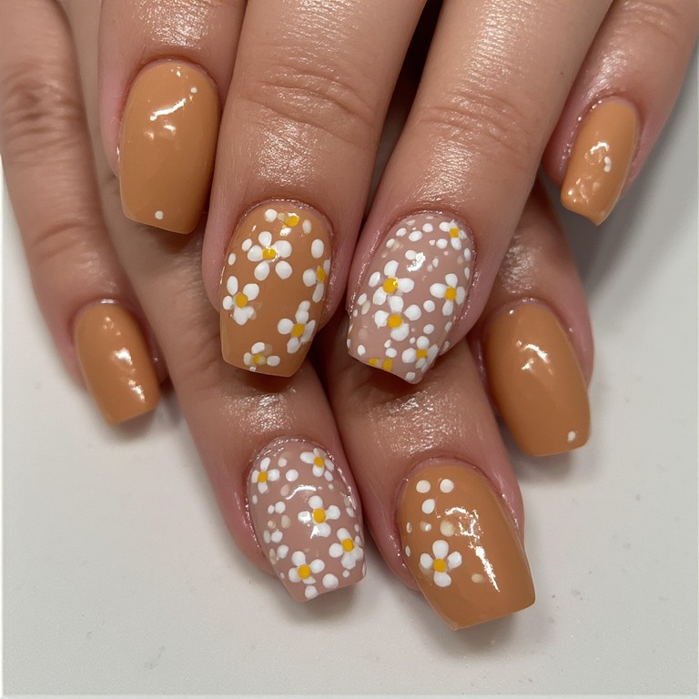 Nude Almond with Micro Floral Detail