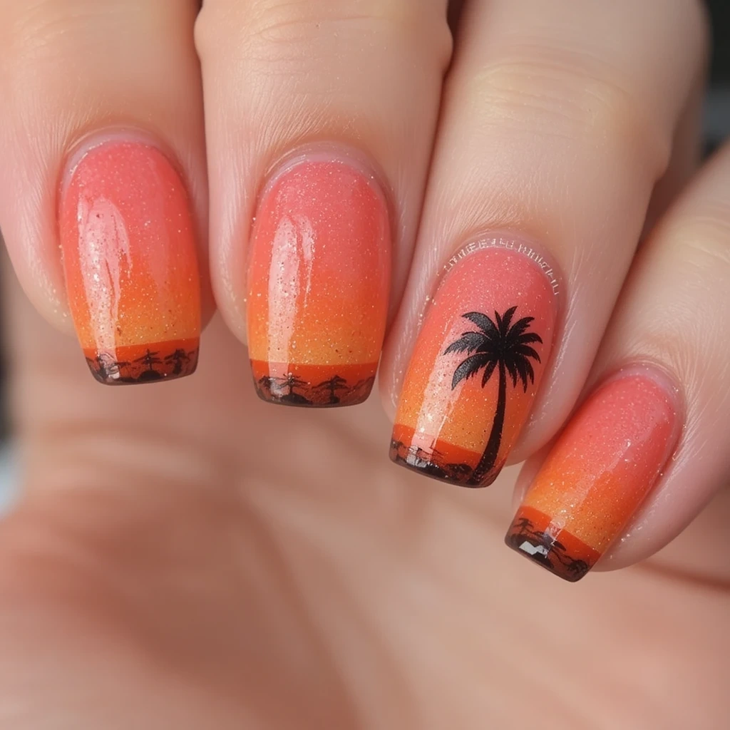 Palm Tree Silhouette on Sunset Gradient