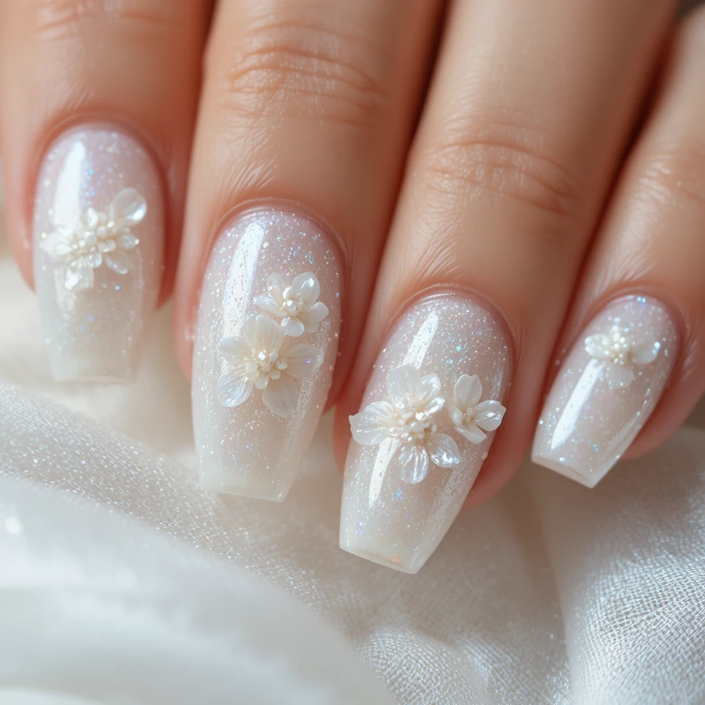 Pearlescent White with 3D Floral