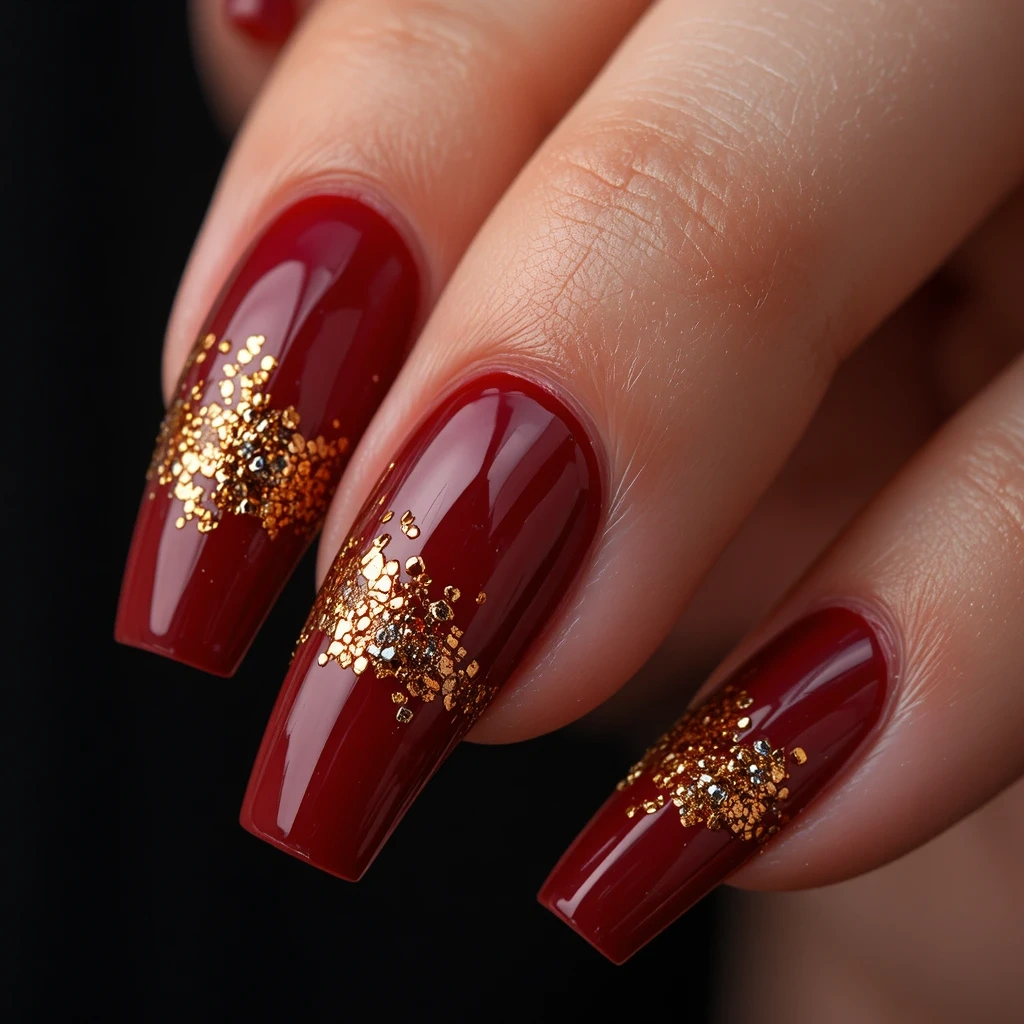 Red Acrylic with Gold Foil and Glitter Tips