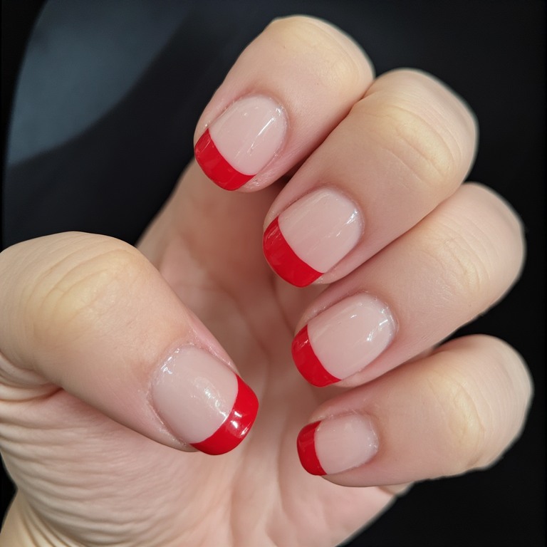 Red French Tips on Natural Nails