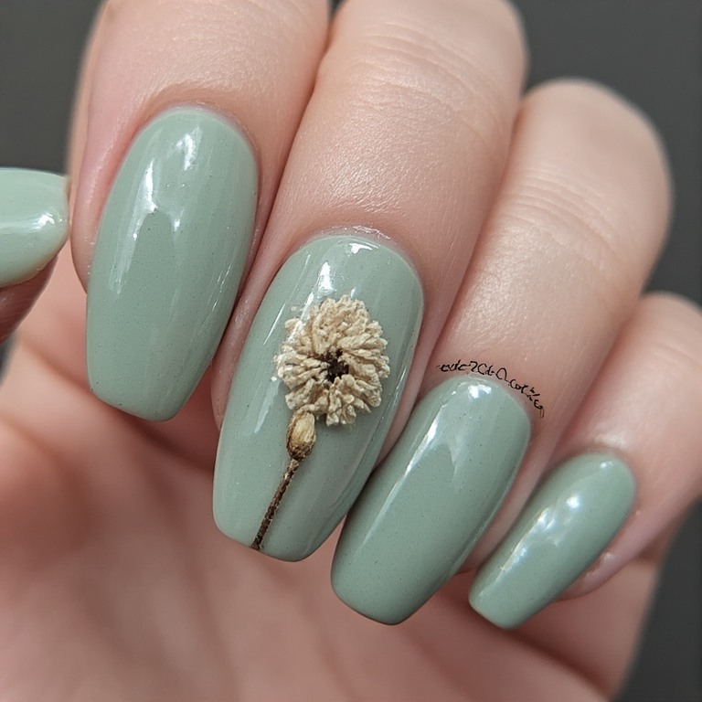 Sage Green with Dried Flower Accent