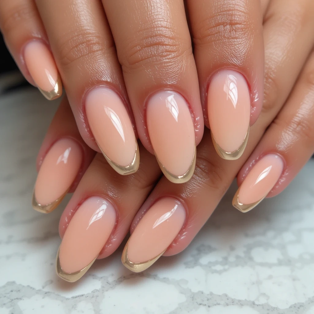 Sheer Peach Almond with Gold Rim