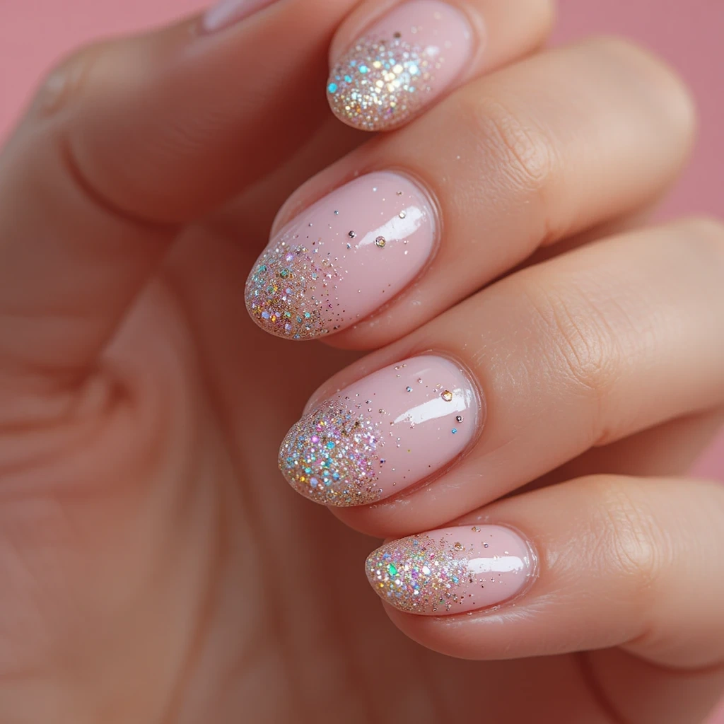 Soft Pink with Glitter Tips