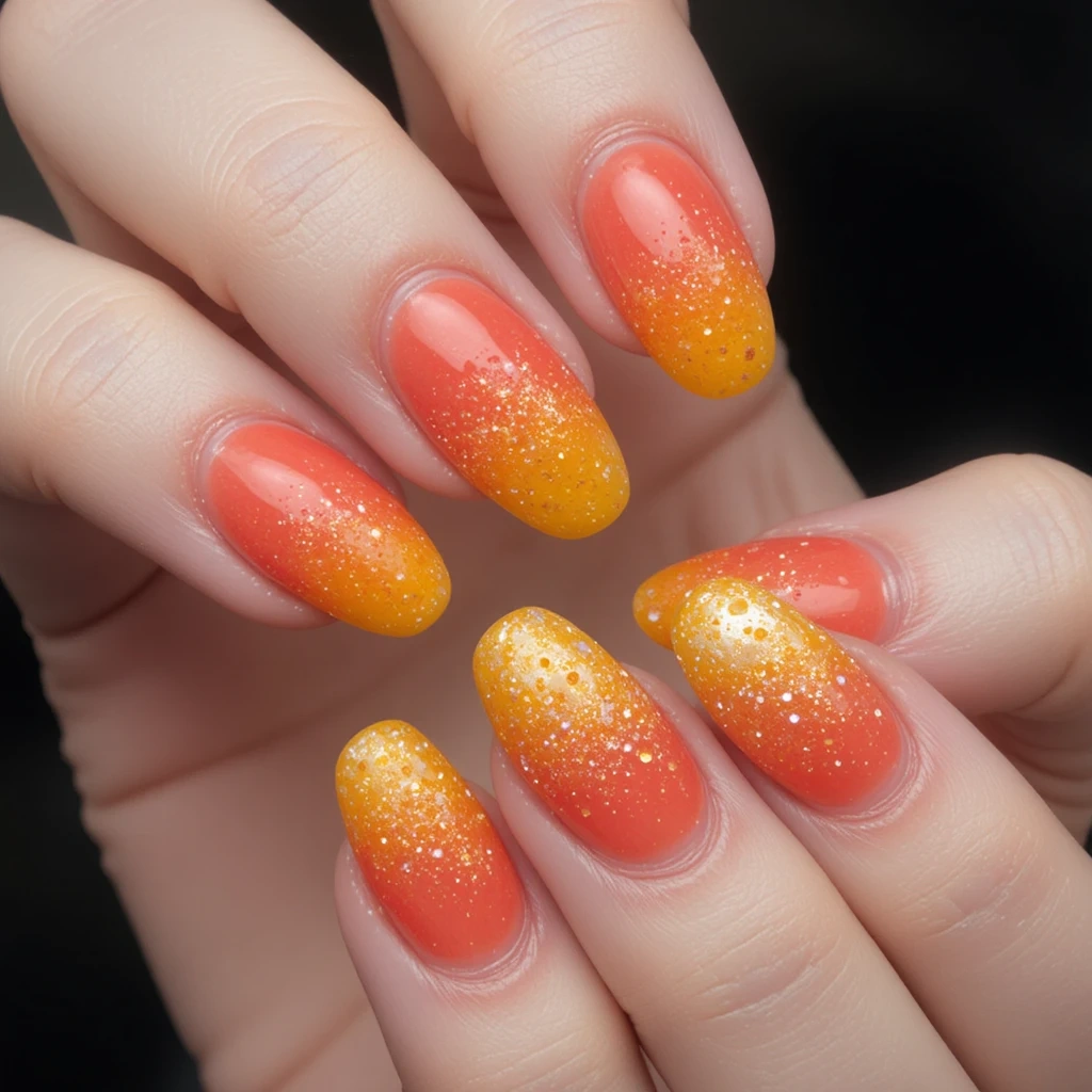 Sunset Ombre Almond Nails