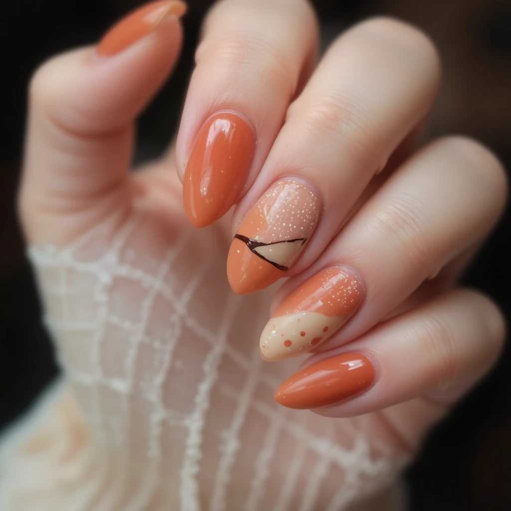 Terracotta and Cream Abstract Almond