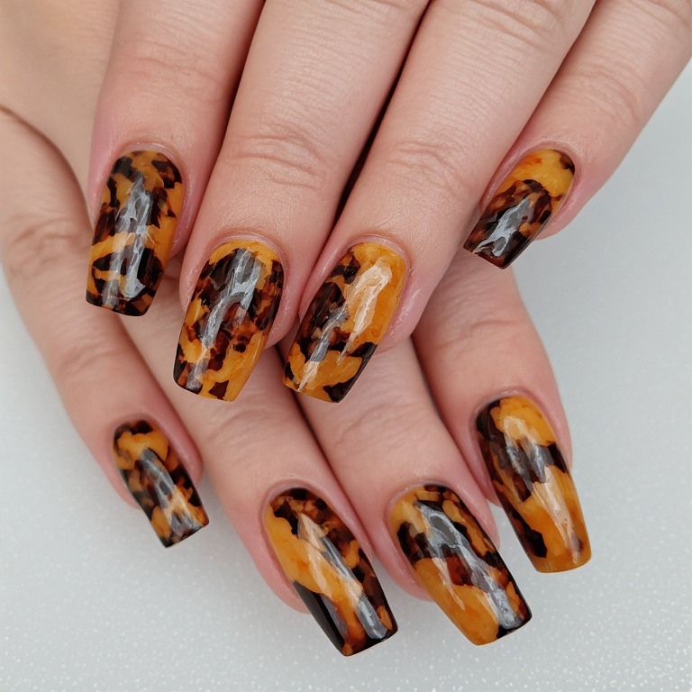 Tortoiseshell Coffin Nails
