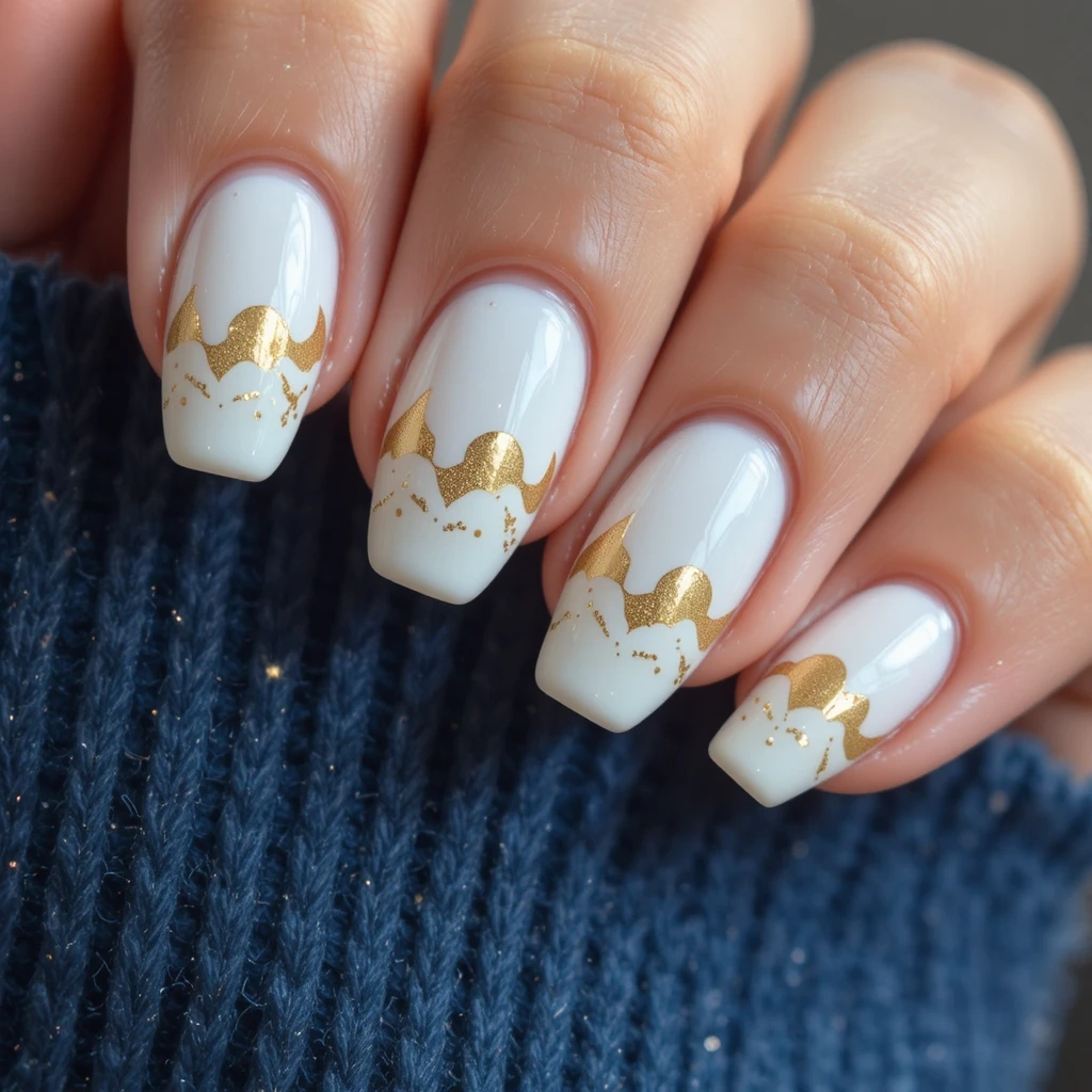White Cloud Nail with Gold Foil Accents